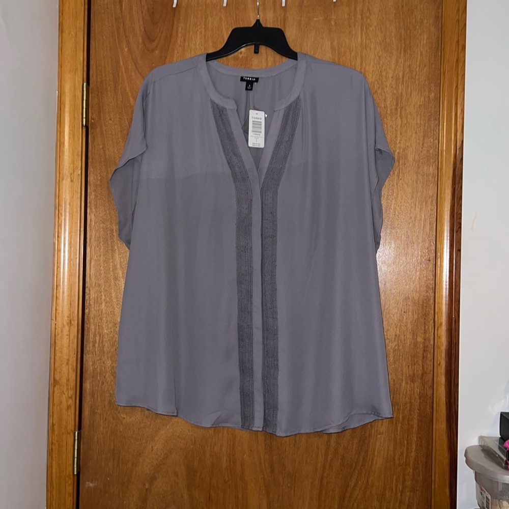 Short Sleeve Plus Size Button Down Blouse with a crocheted front!!